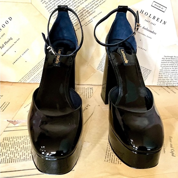 Anthropologie Larroude Ari Maryjane Pump Platform Black Patent Leather - Picture 6 of 8